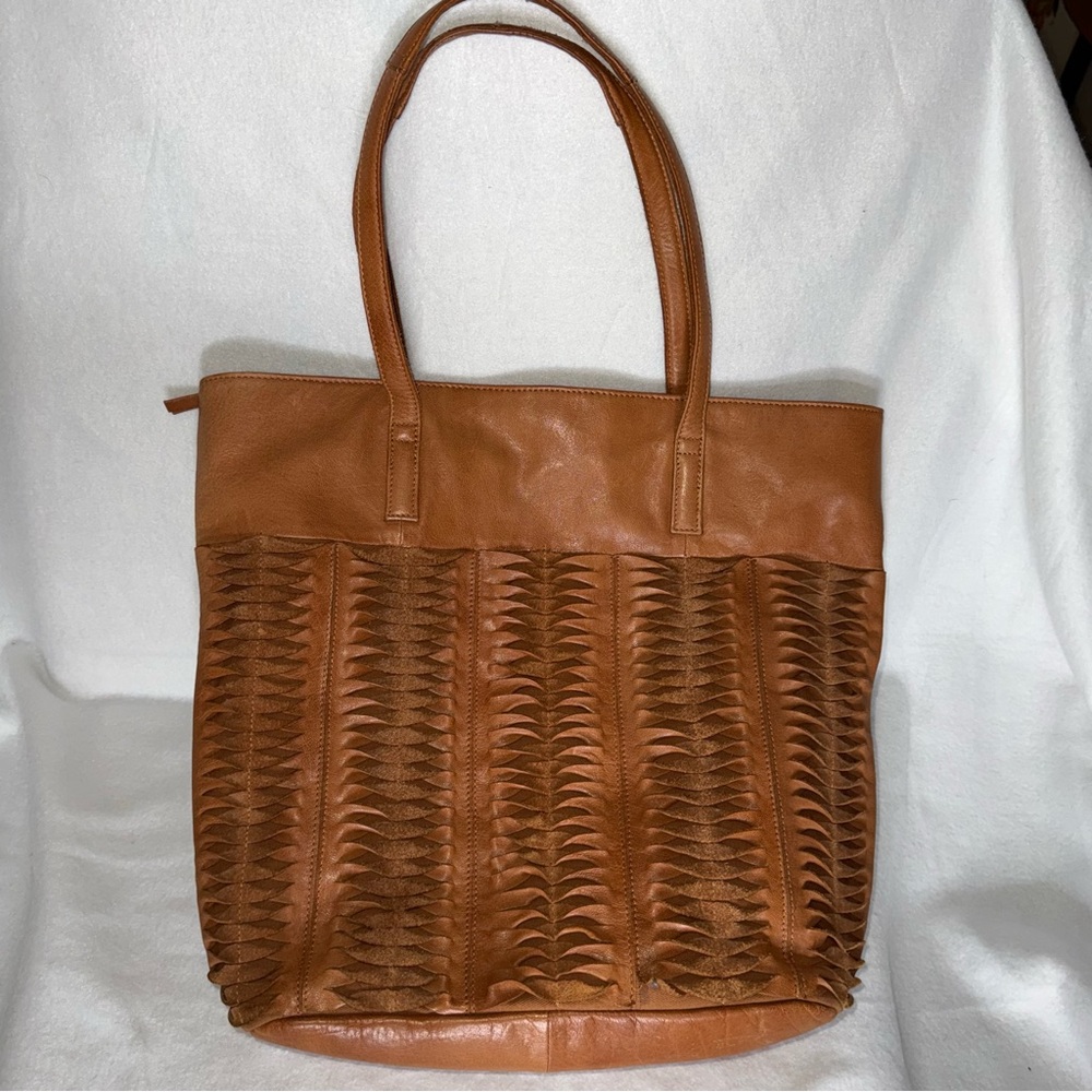 Day + Mood Leather Twisted Weave Tote Bag Laptop Bag